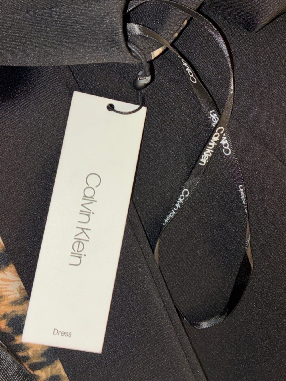 NWT Calvin Klein Black Leopard Scuba style Sheath Dress with Leopard Trim - Picture 9 of 15